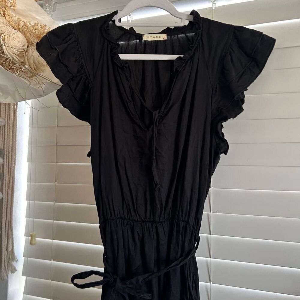 STARK X black ruffle tie waist mini dress XS romantic coquette preppy - Picture 3 of 6
